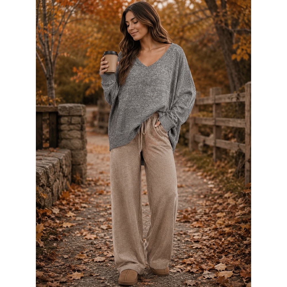 Korye Womens Heather Gray V-Neck Long Sleeve Knit Sweater XL Minimalist Lounge